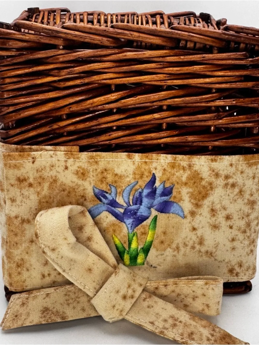 Woven Rattan Tissue Box Cover with Floral Fabric Bow